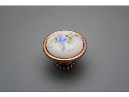 Rustikální úchytka Bohemia 40mm Světlemodré růžičky CU č. 1