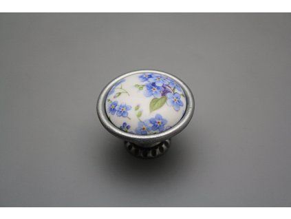 Rustikální úchytka Bohemia 40mm Pomněnky Chintz FV č. 1