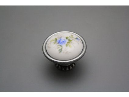 Rustikální úchytka Bohemia 40mm Světlemodré růžičky FV č. 1
